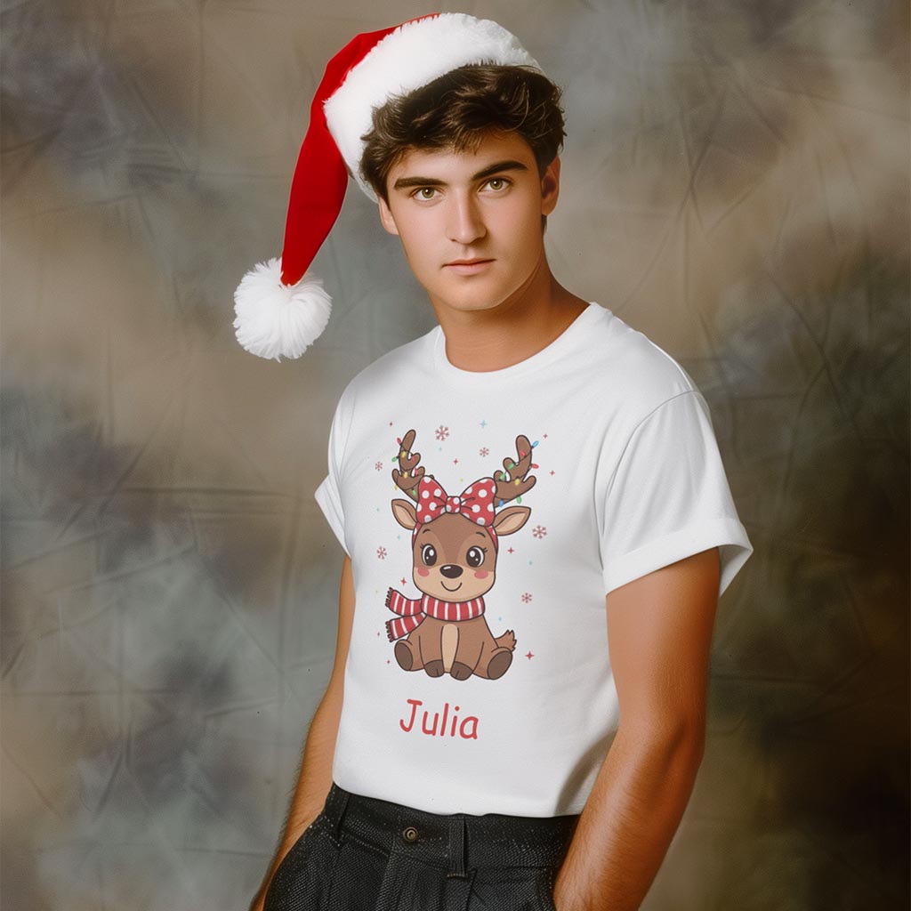 Koszulka świąteczna dla rodziny z reniferem - Prezent na święta