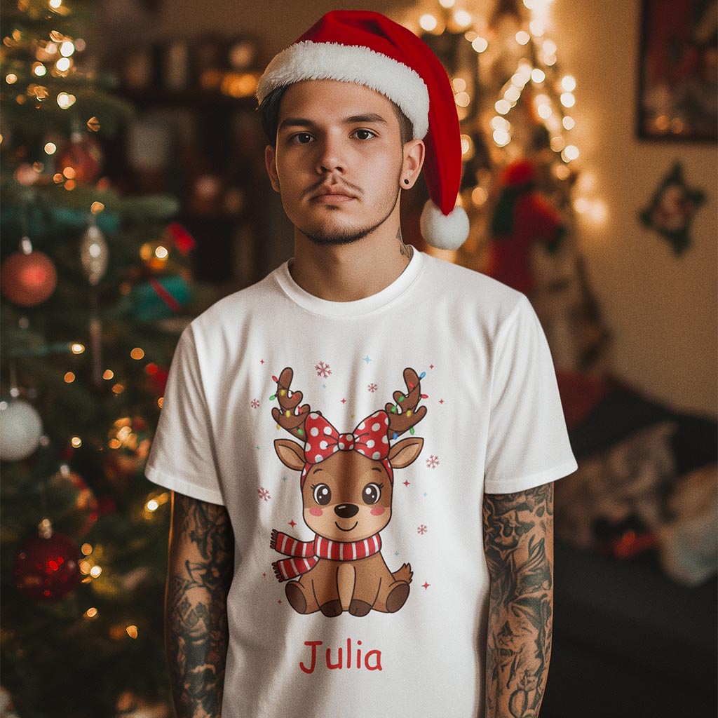 Koszulka świąteczna dla rodziny z reniferem - Prezent na święta