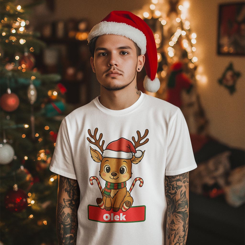 Koszulka pod choinkę z reniferem - Prezent na świeta